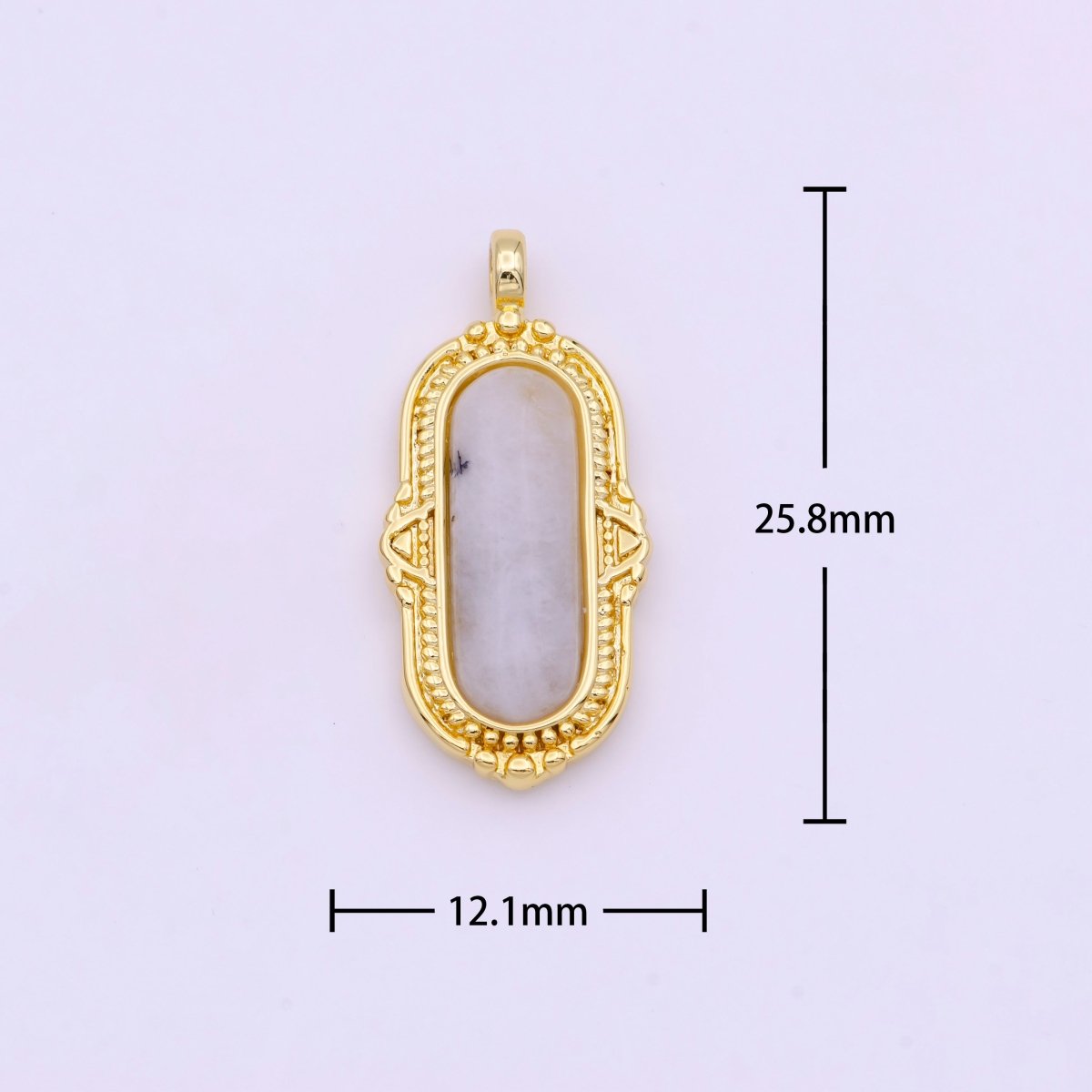 White / Green Natural Moonstone Rectangular Textured Gold Pendant H-003 H-078 - DLUXCA