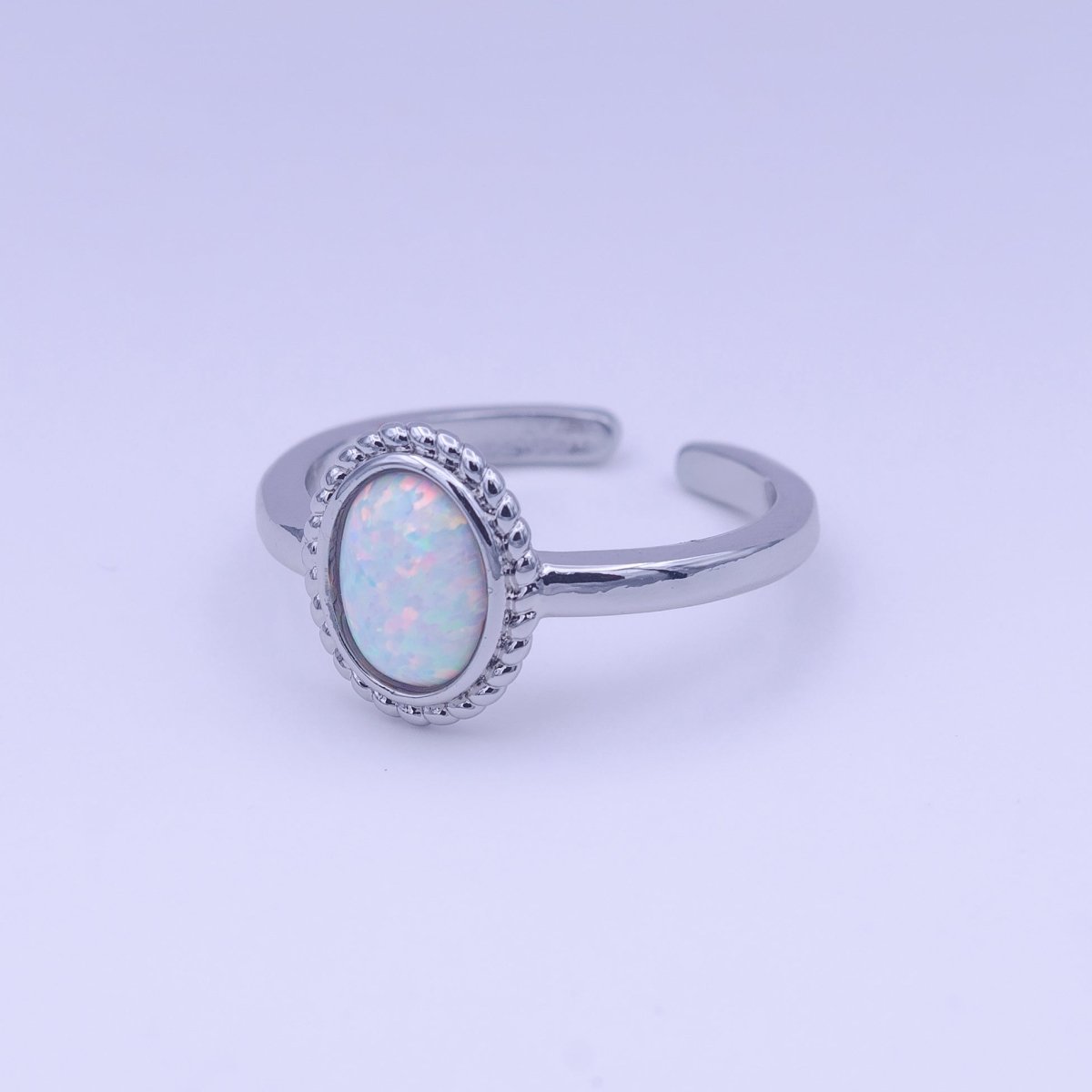 White Opal Braided Oval Minimalist Silver Ring | Y-426 - DLUXCA