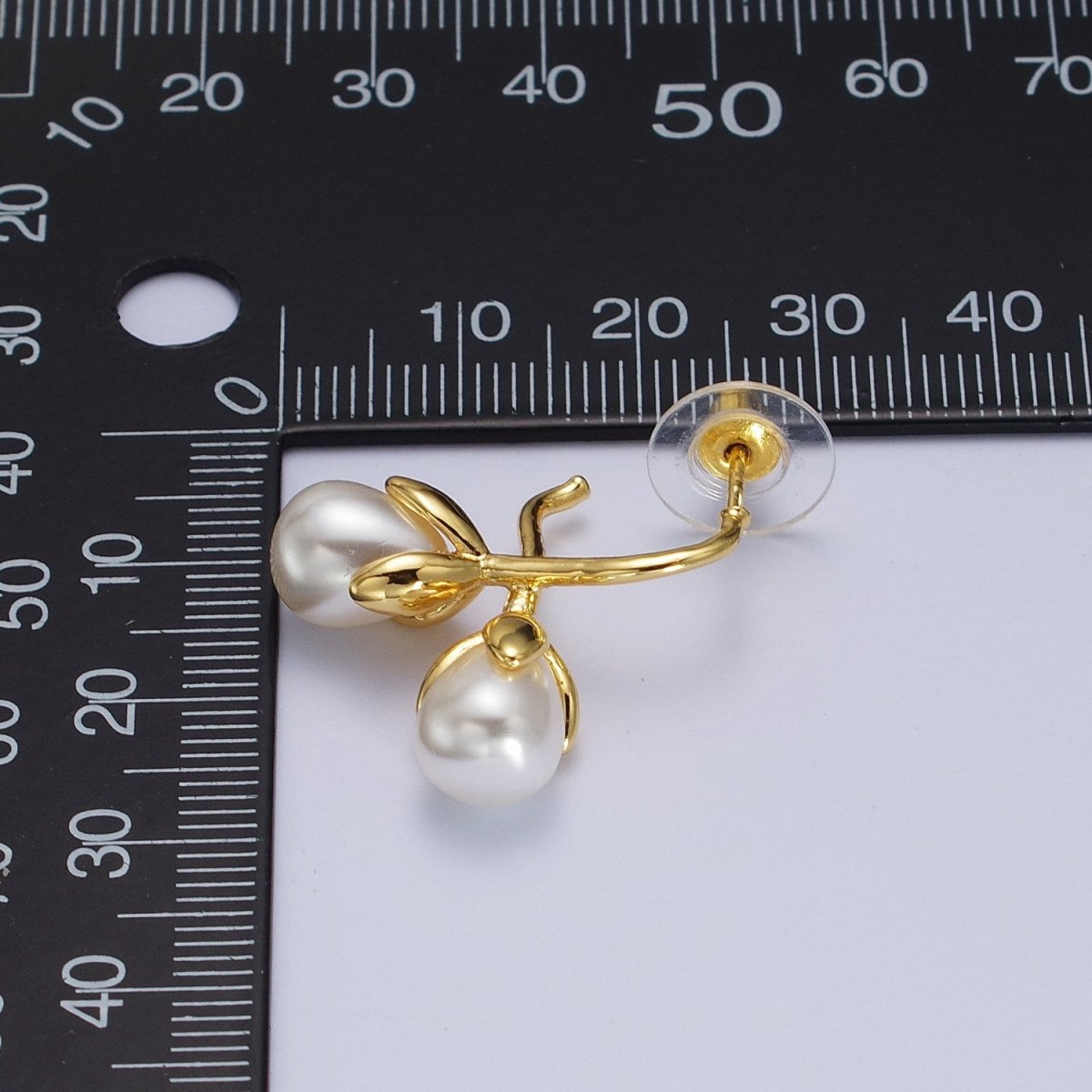 White Pearl Hanging Flowers Gold Stud Earrings | AB005 - DLUXCA