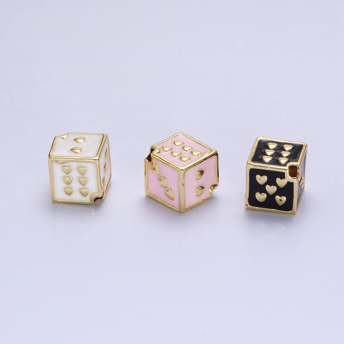 White, Pink, Black Enamel Heart Lucky Dice 9mm Beads | B-179 B-180 B-192 - DLUXCA