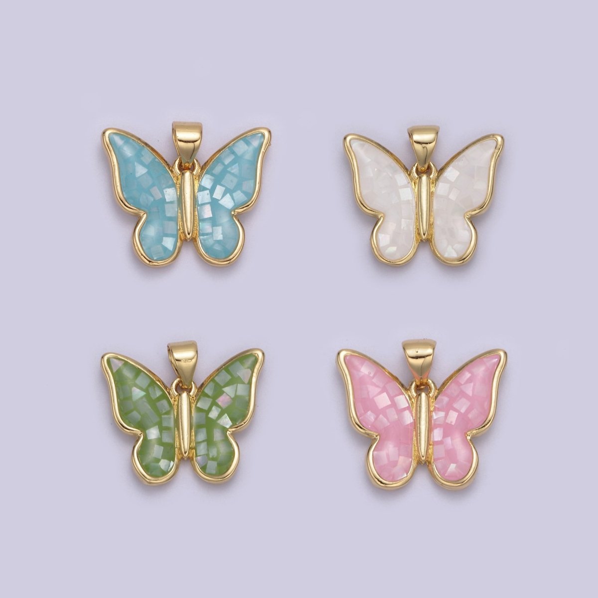White / Pink / Blue / Green Opal Mariposa Butterfly Charm for Necklace, Dainty Butterfly Pendant for Jewelry Making Supply in Gold Filled H-583 H-587 H-589 H-596 - DLUXCA