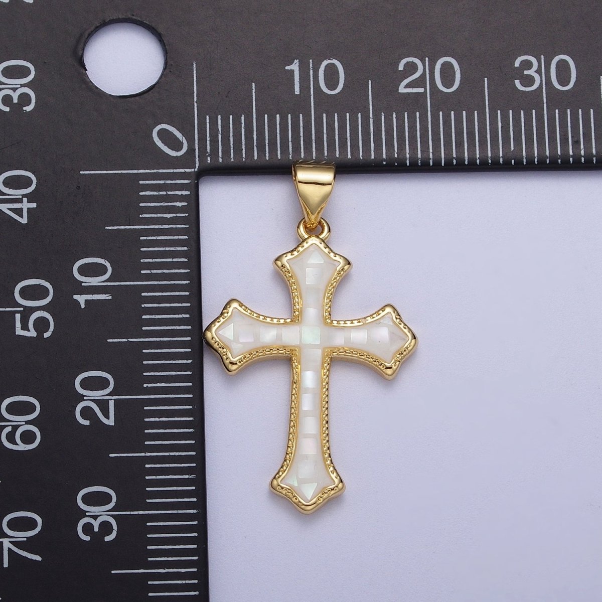 White, Pink, Blue Shell Opal Religious Passion Cross Gold Pendant H-395 H-416 H-433 - DLUXCA