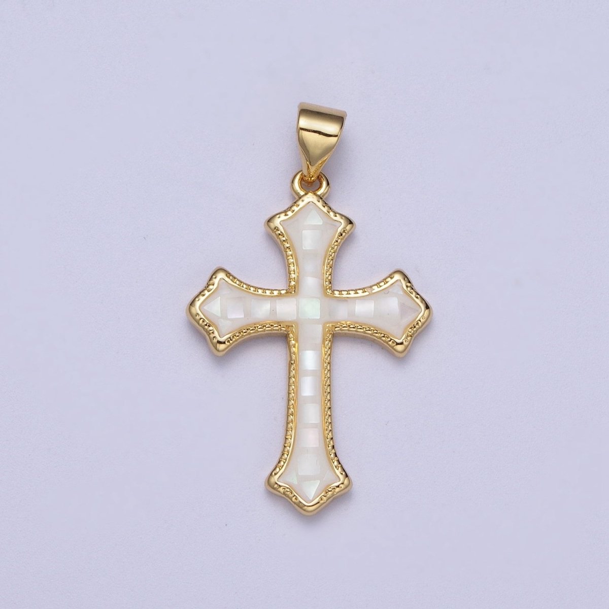 White, Pink, Blue Shell Opal Religious Passion Cross Gold Pendant H-395 H-416 H-433 - DLUXCA
