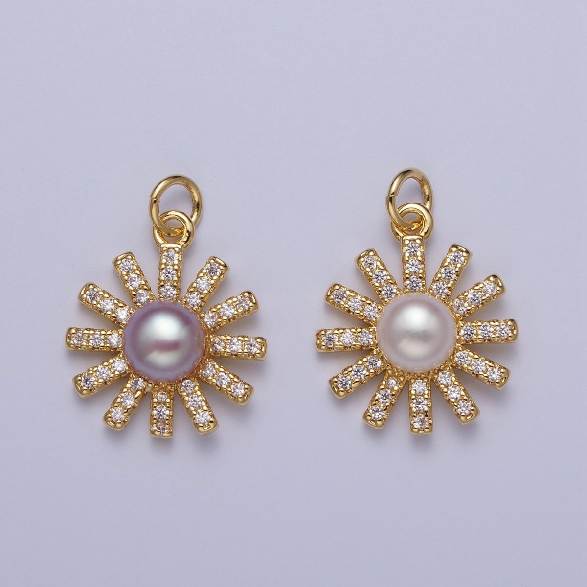 White / Purple Shell Pearl Celestial Micro Paved CZ Sun Flower Charm | A-306 A-307 - DLUXCA