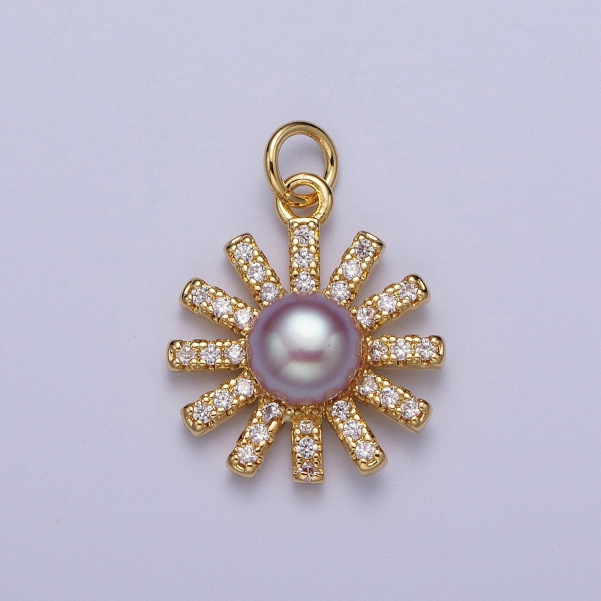 White / Purple Shell Pearl Celestial Micro Paved CZ Sun Flower Charm | A-306 A-307 - DLUXCA