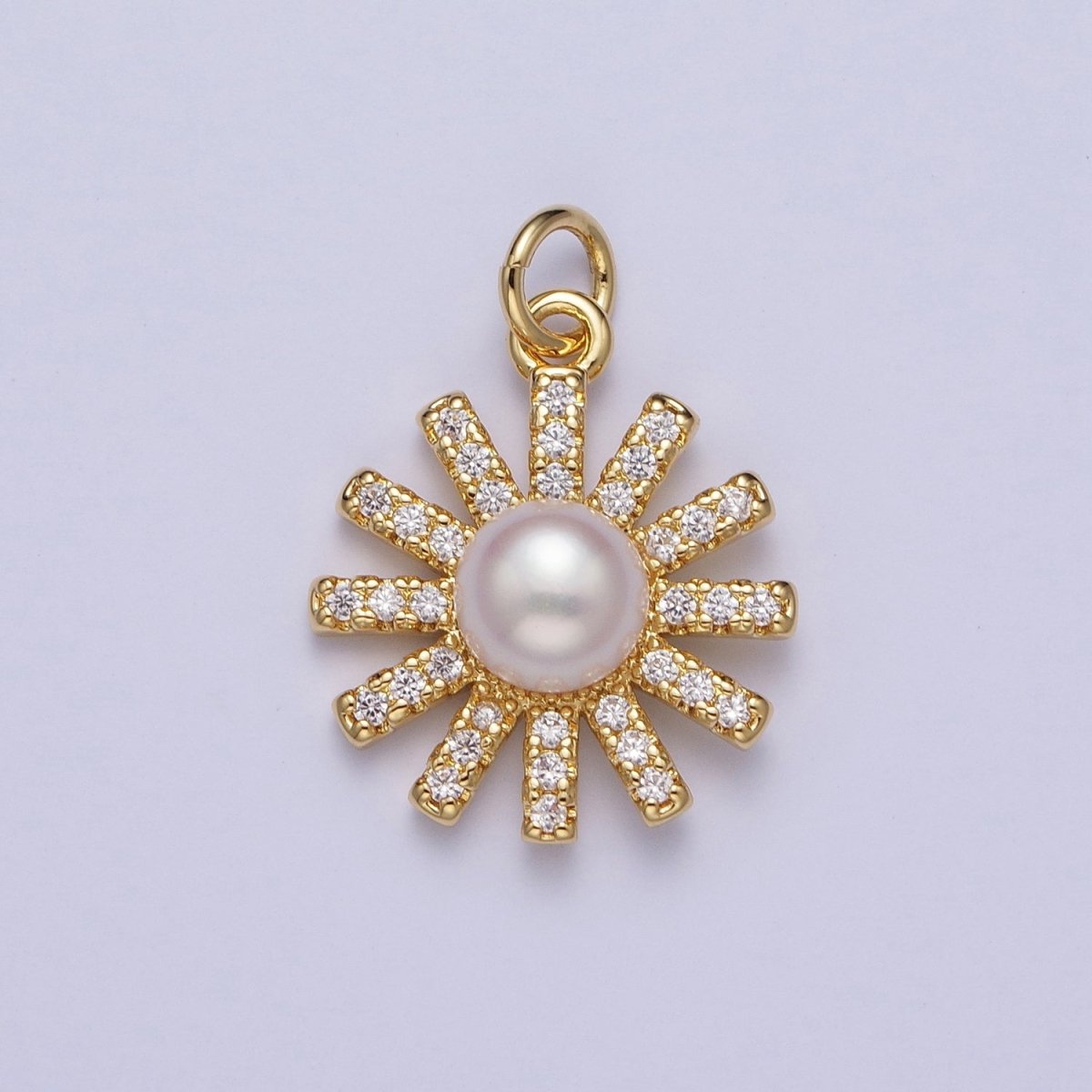 White / Purple Shell Pearl Celestial Micro Paved CZ Sun Flower Charm | A-306 A-307 - DLUXCA