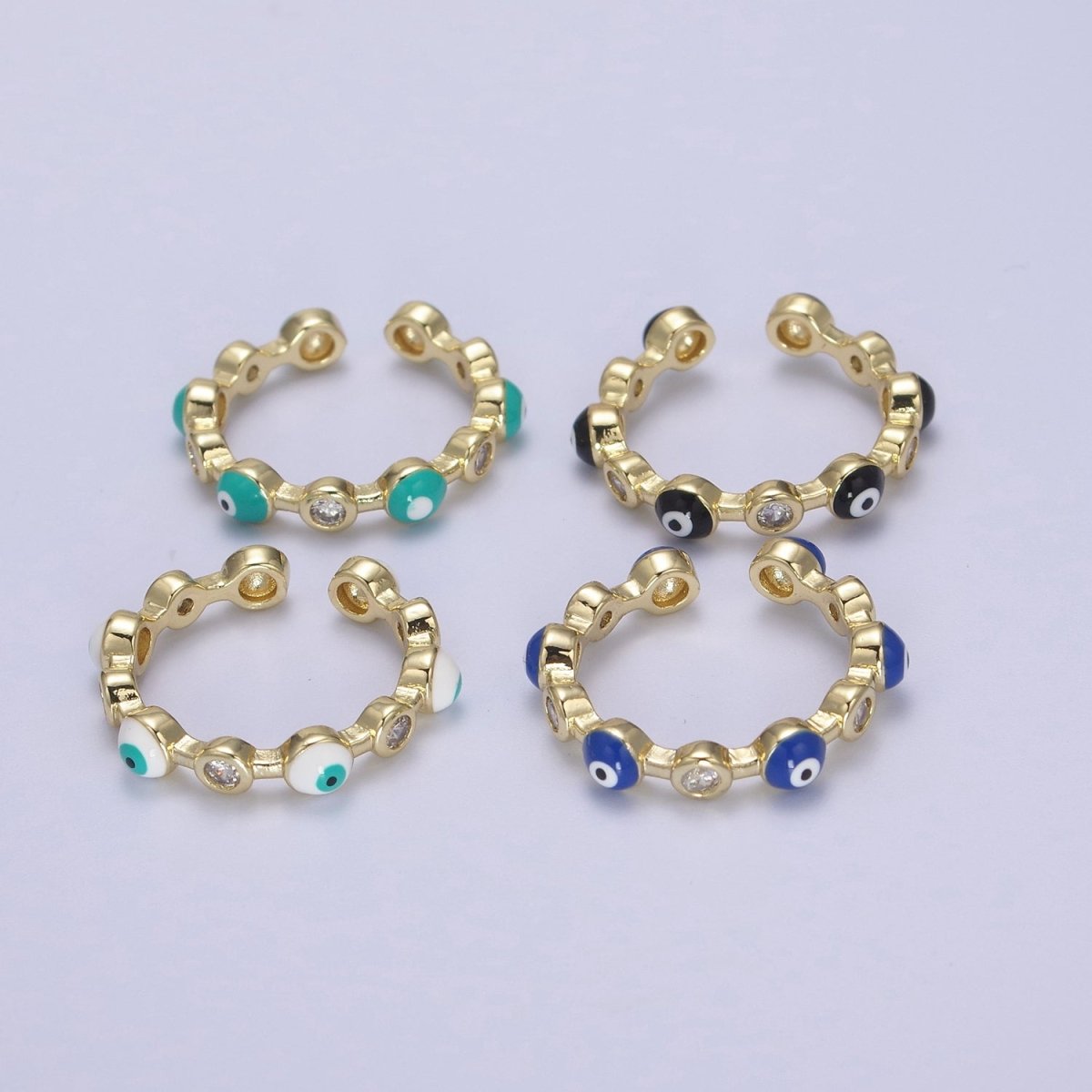 White, Teal, Blue, Black Round Evil Eye Enamel Clear CZ Stackable Ring U-073 - U-076 - DLUXCA
