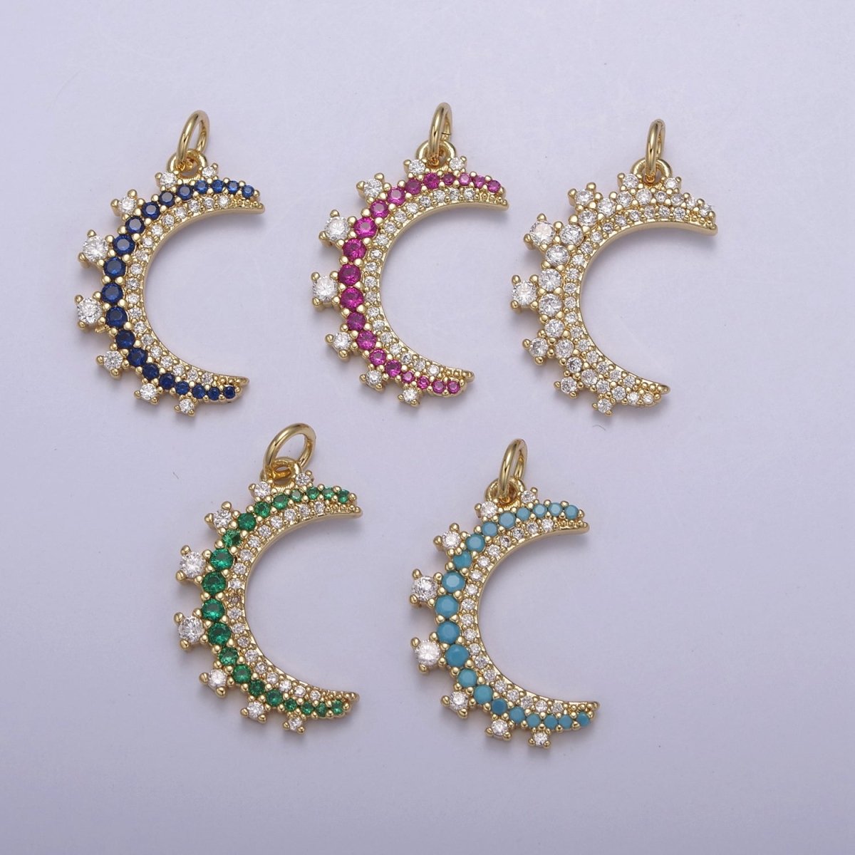 Wholesale 14k Gold Filled Crescent Moon Charm Micro Pave Half Moon Necklace Pendant CZ Moon Necklace Gold Celestial Jewelry N-783 - N-787 - DLUXCA