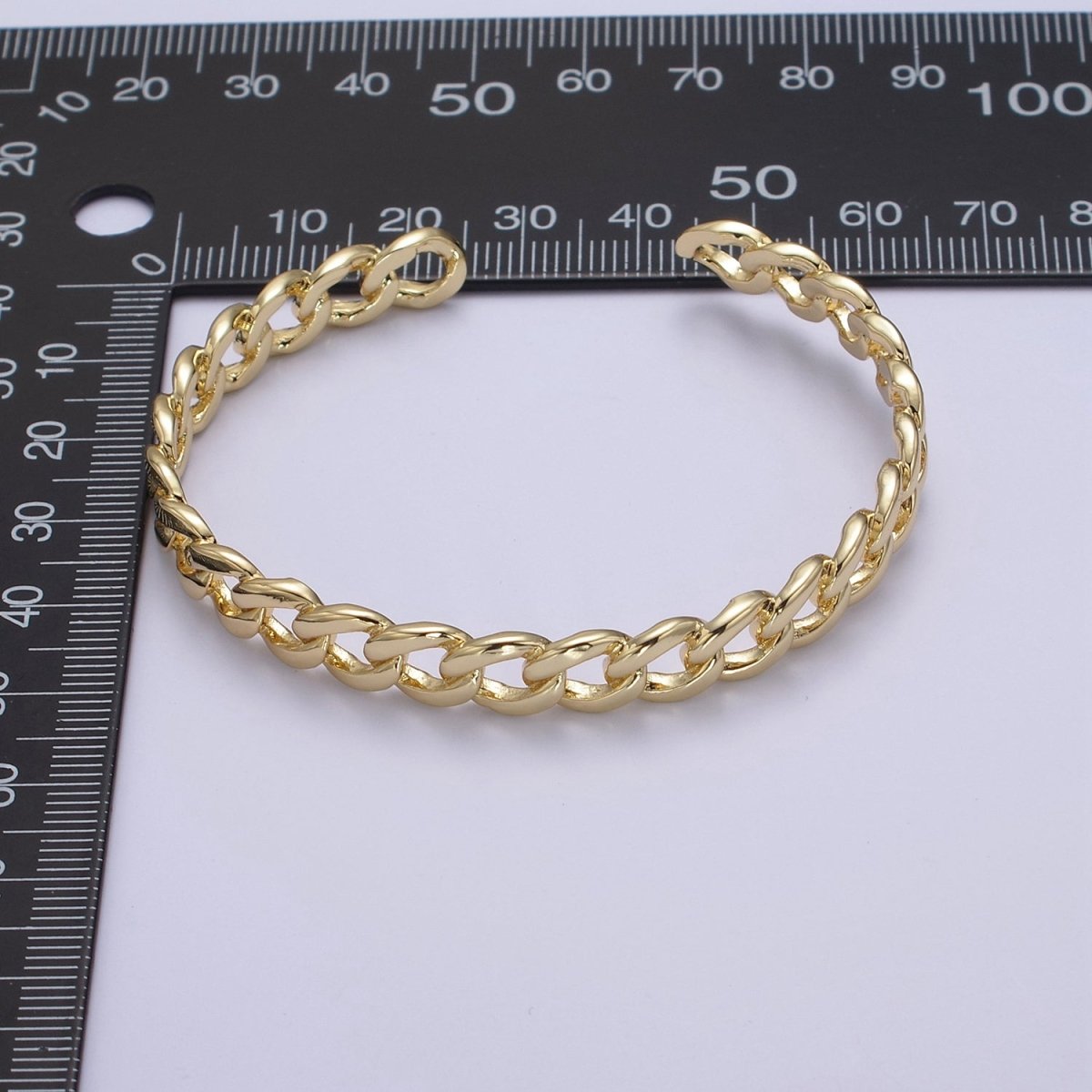 Wholesale Chain Link Cuff Bangle Bracelet, curb link bracelet, gold bangle, cuff bracelet, gold cuff, wrist cuff, stackable bracelet | WA-678 Clearance Pricing - DLUXCA