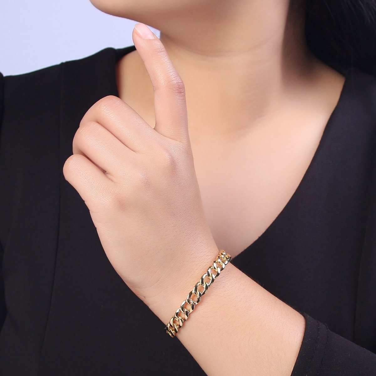 Wholesale Chain Link Cuff Bangle Bracelet, curb link bracelet, gold bangle, cuff bracelet, gold cuff, wrist cuff, stackable bracelet | WA-678 Clearance Pricing - DLUXCA