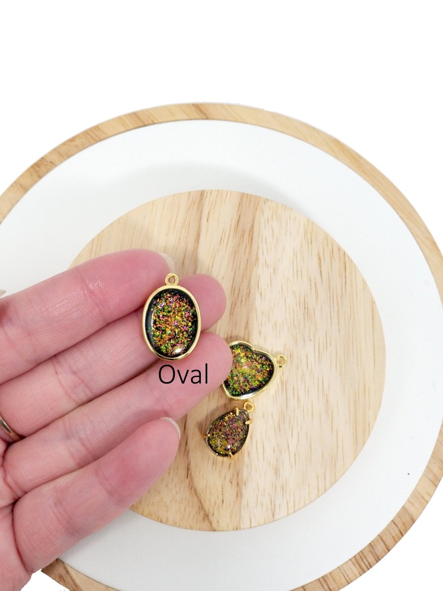 Wholesale Fashion Tiny Gold Plated Bezel Green Pink Iridiscent Opal Charm Dainty Teardrop Heart Oval Opals Beads Making Jewelry Gemstone E-442 - DLUXCA