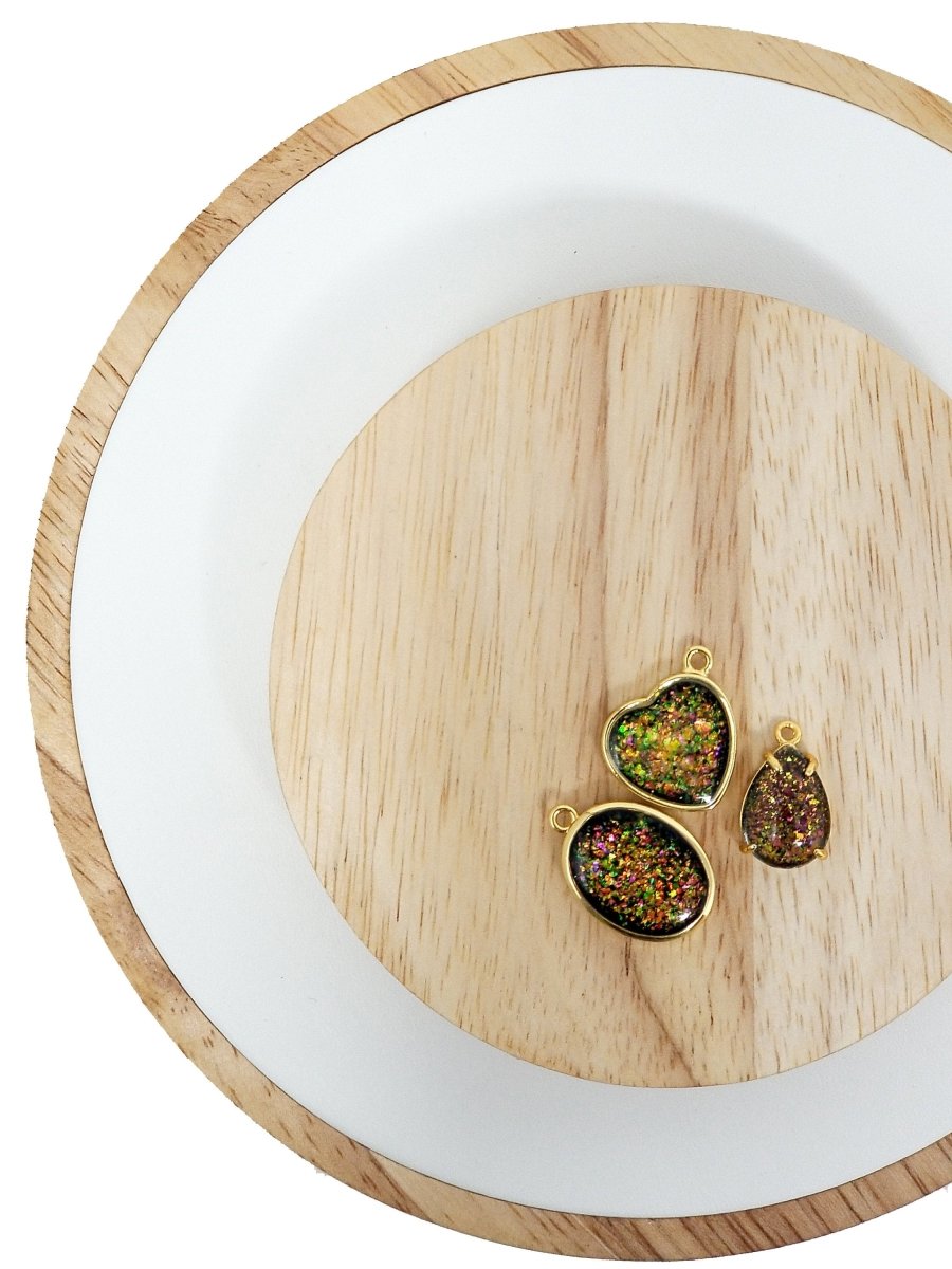 Wholesale Fashion Tiny Gold Plated Bezel Green Pink Iridiscent Opal Charm Dainty Teardrop Heart Oval Opals Beads Making Jewelry Gemstone E-442 - DLUXCA