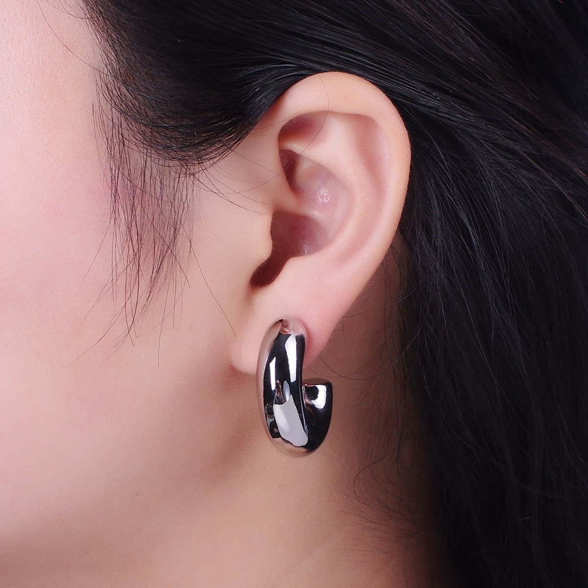 Wide Chubby C Shaped Hoop Stud Earrings in Gold & Silver | X-852 X-853 - DLUXCA