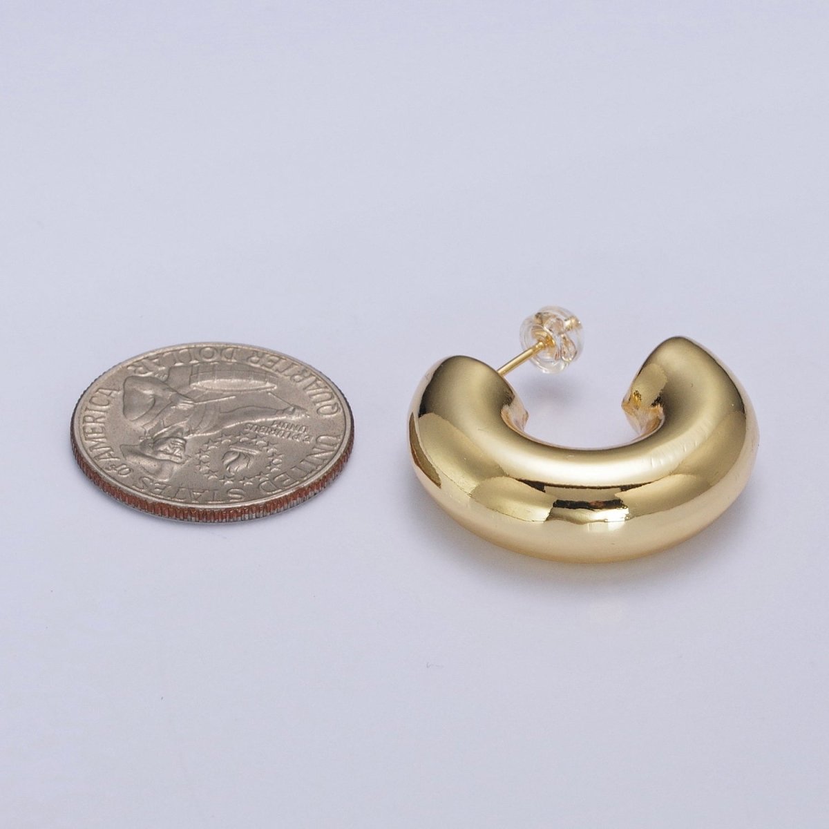 Wide Chubby C Shaped Hoop Stud Earrings in Gold & Silver | X-852 X-853 - DLUXCA