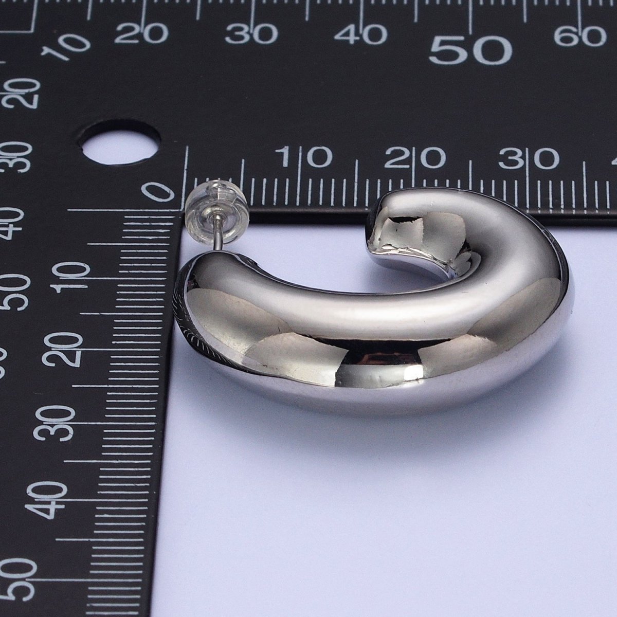 Wide Chubby J Shaped Hoop Stud Geometric Earrings in Gold & Silver | X-881 X-882 - DLUXCA