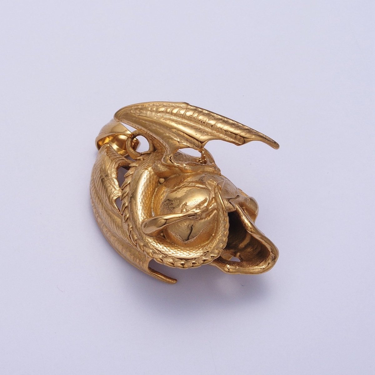 Winged Dragon on Skull Skeleton Stainless Steel Pendant in Gold & Silver | X-667 X-668 - DLUXCA