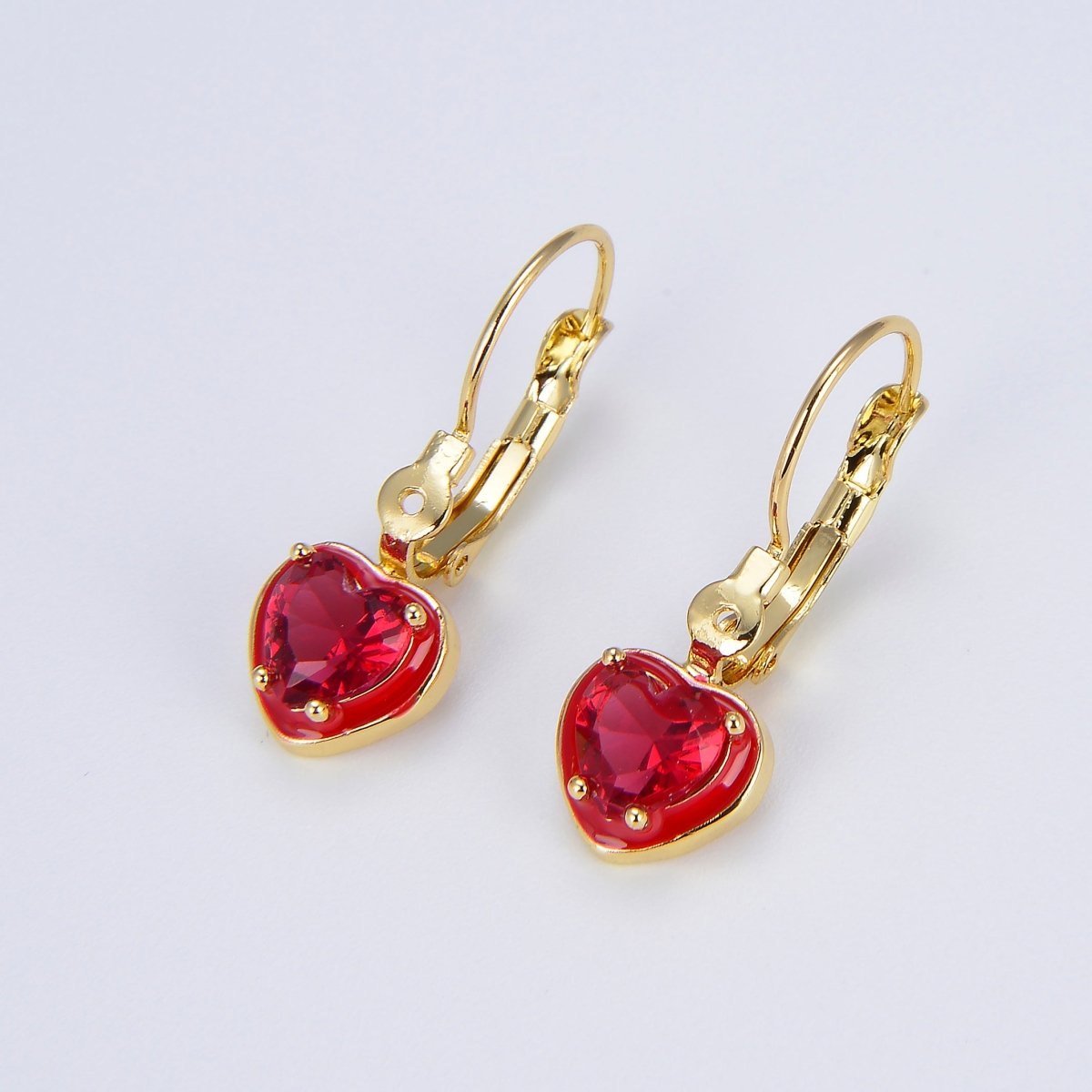 Women Heart Crystals Earrings Drop Dangle Lever Back Hoop Earrings for Girl Green Red Pink Cubic Stone for everyday Wear P-103 P-104 P-105 - DLUXCA