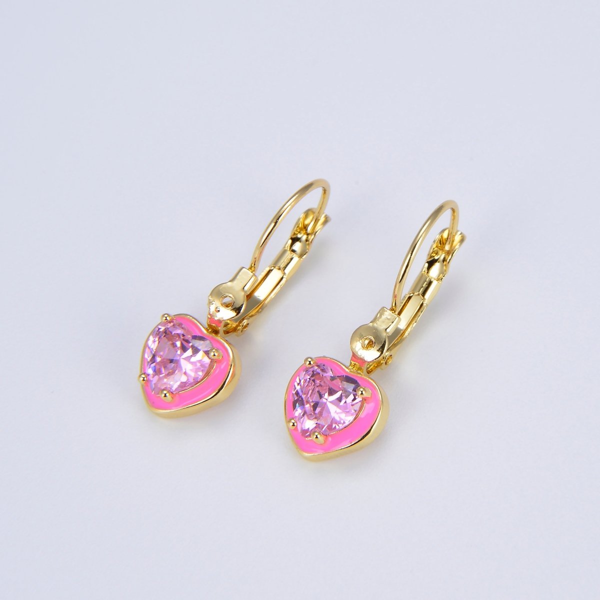 Women Heart Crystals Earrings Drop Dangle Lever Back Hoop Earrings for Girl Green Red Pink Cubic Stone for everyday Wear P-103 P-104 P-105 - DLUXCA