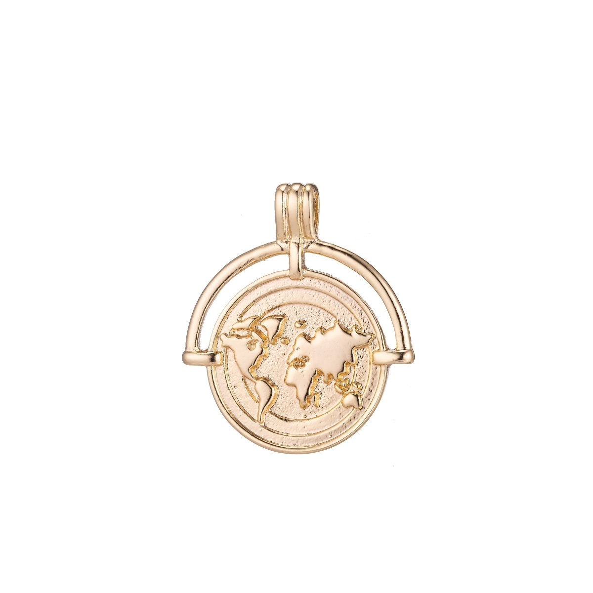 World Traveller Charm, 14K Gold Filled / White Gold Pendant Round Earth Globe Travel Vacay Coin Medallion Necklace Charm for Jewelry Making C-347 E-279 - DLUXCA
