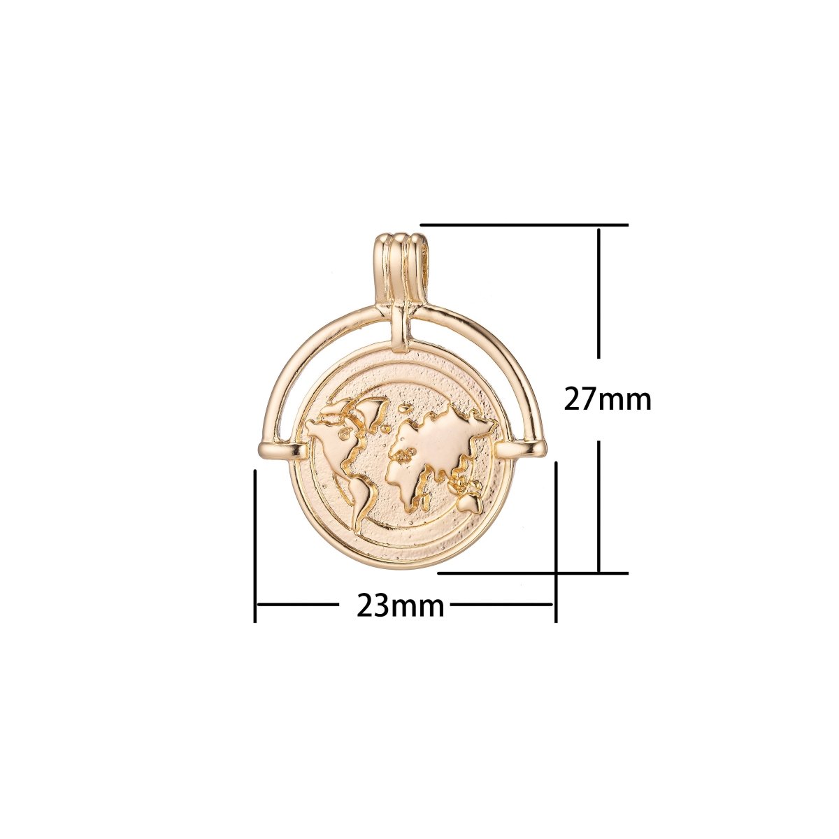 World Traveller Charm, 14K Gold Filled / White Gold Pendant Round Earth Globe Travel Vacay Coin Medallion Necklace Charm for Jewelry Making C-347 E-279 - DLUXCA