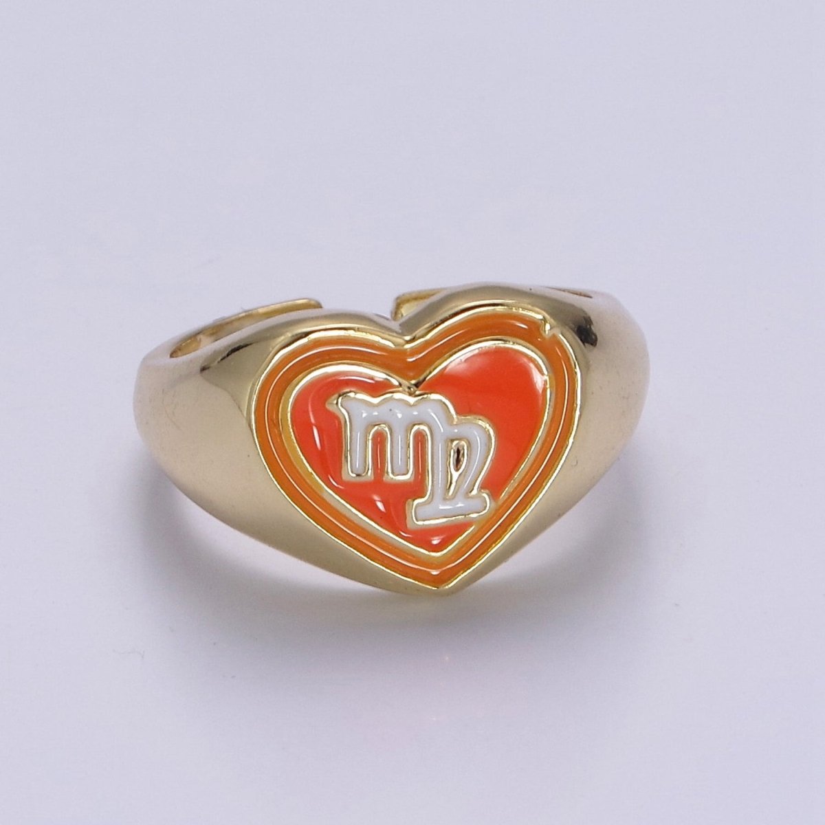 Y2K Signet Zodiac Ring Constellation Sign Enamel Gold Ring, Astrology Sign Horoscope Ring Birthday Personalized Fun Gift S-489~S-500 - DLUXCA