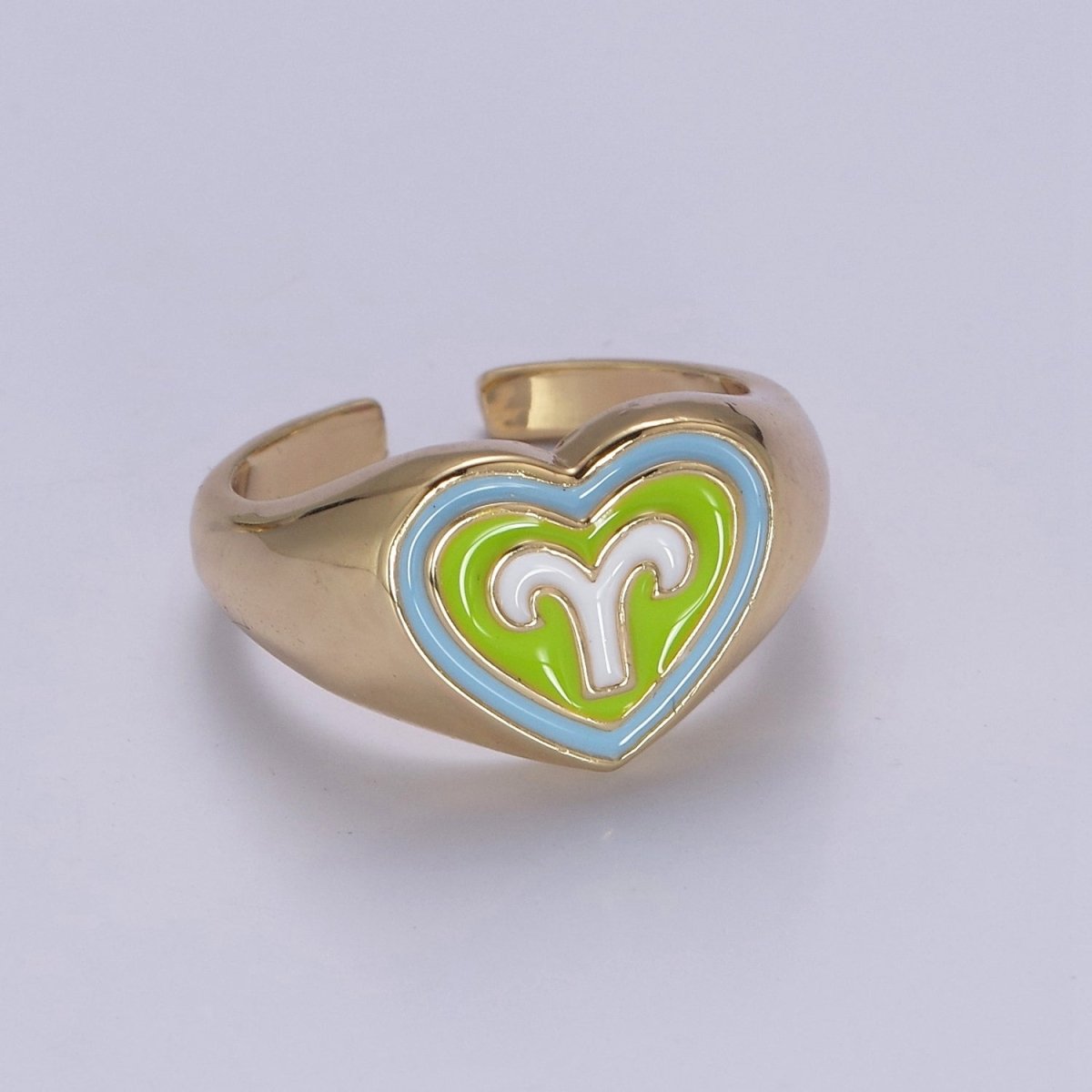 Y2K Signet Zodiac Ring Constellation Sign Enamel Gold Ring, Astrology Sign Horoscope Ring Birthday Personalized Fun Gift S-489~S-500 - DLUXCA