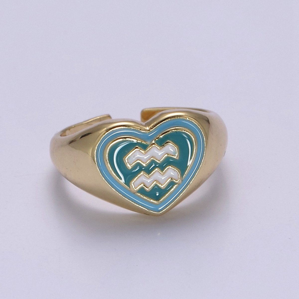 Y2K Signet Zodiac Ring Constellation Sign Enamel Gold Ring, Astrology Sign Horoscope Ring Birthday Personalized Fun Gift S-489~S-500 - DLUXCA