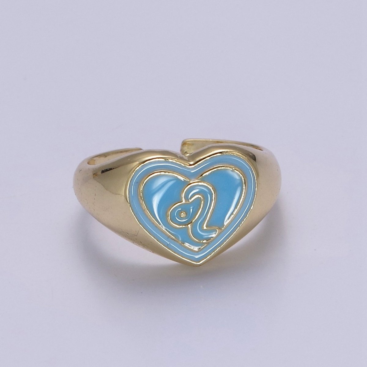 Y2K Signet Zodiac Ring Constellation Sign Enamel Gold Ring, Astrology Sign Horoscope Ring Birthday Personalized Fun Gift S-489~S-500 - DLUXCA