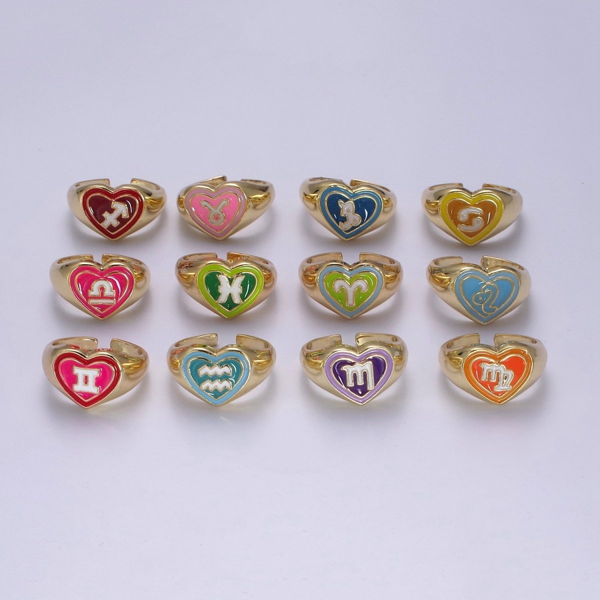 Y2K Signet Zodiac Ring Constellation Sign Enamel Gold Ring, Astrology Sign Horoscope Ring Birthday Personalized Fun Gift S-489~S-500 - DLUXCA