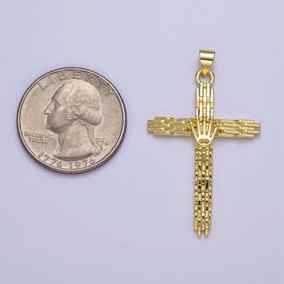 Yellow Gold Cross Charms Religious Pendant for DIY Jewelry Supply J-491 - DLUXCA