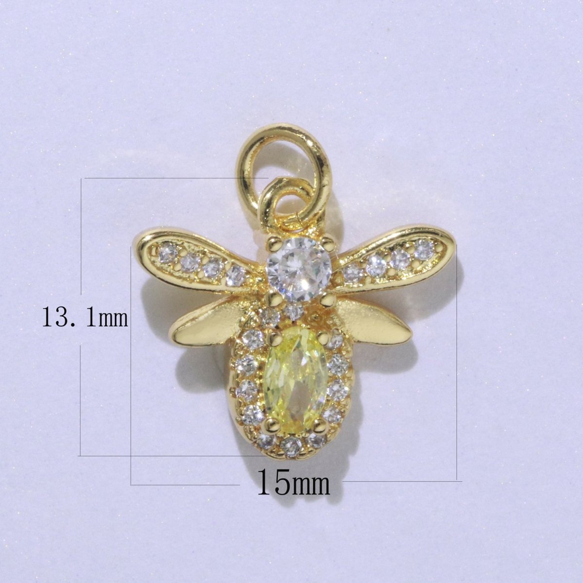 Yellow Gold Filled Cz Mini bee Charm Tiny Charm Micro Pave Animal Queen Bee E-912 - DLUXCA