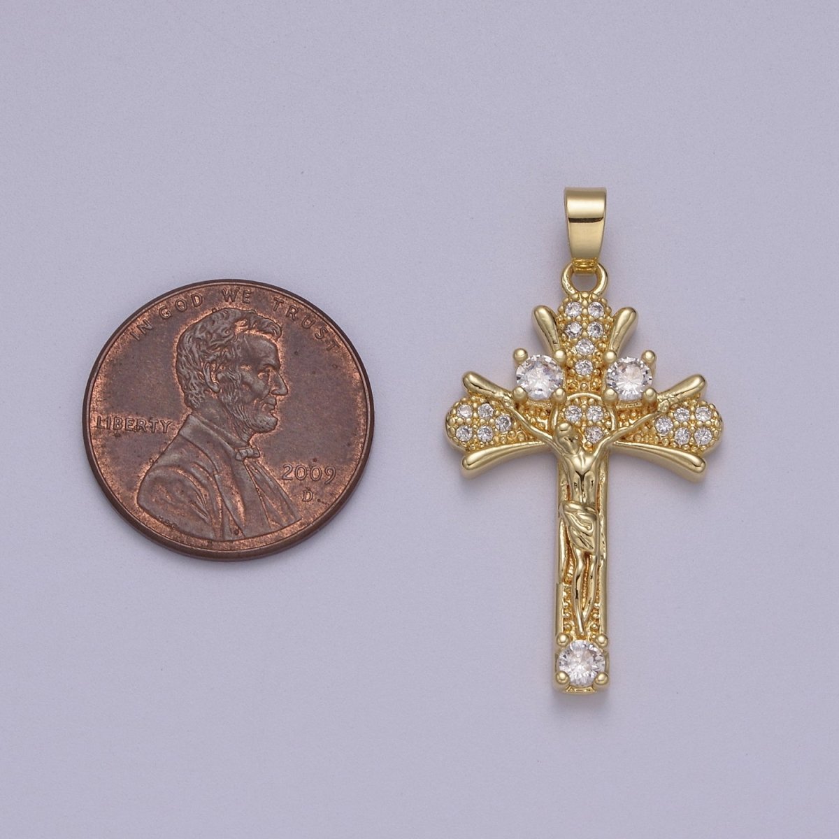 Yellow Gold Jesus Crucifix Micro Pave Gold Crucifix, Cz Cross Pendant, Jesus Christ N-598 - DLUXCA