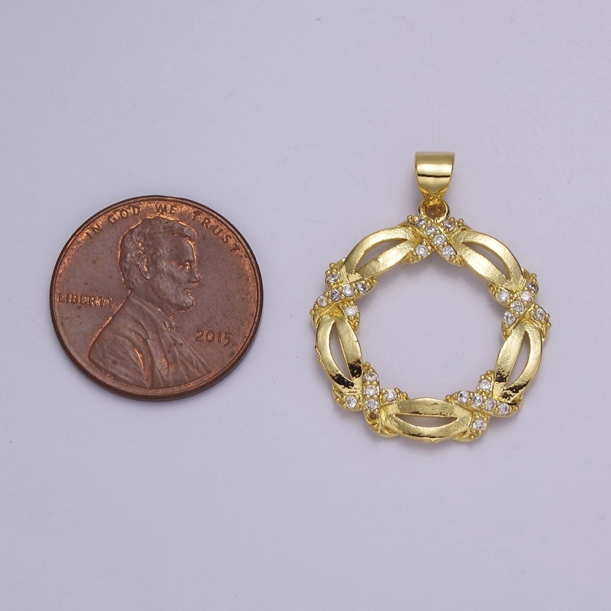 Yellow Gold Wreath Pendant Round Charm For Dangle Pendant Necklace J-333 - DLUXCA