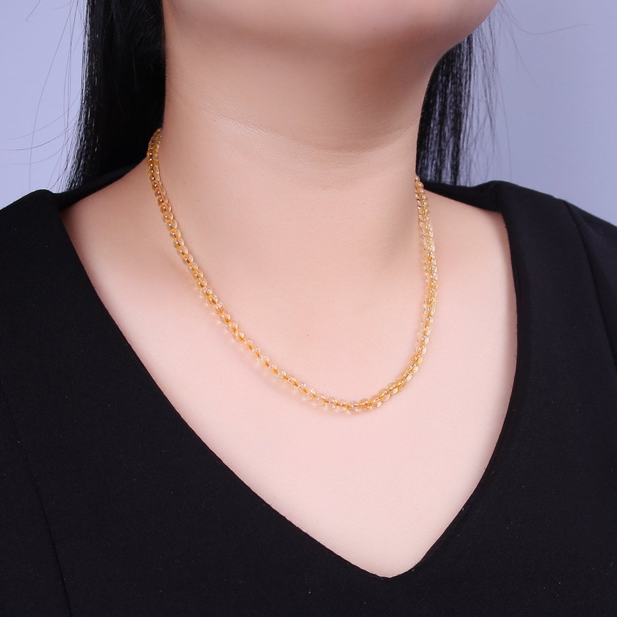 Yellow Quartz Bead Necklace for Layering Jewelry | WA-877 Clearance Pricing - DLUXCA