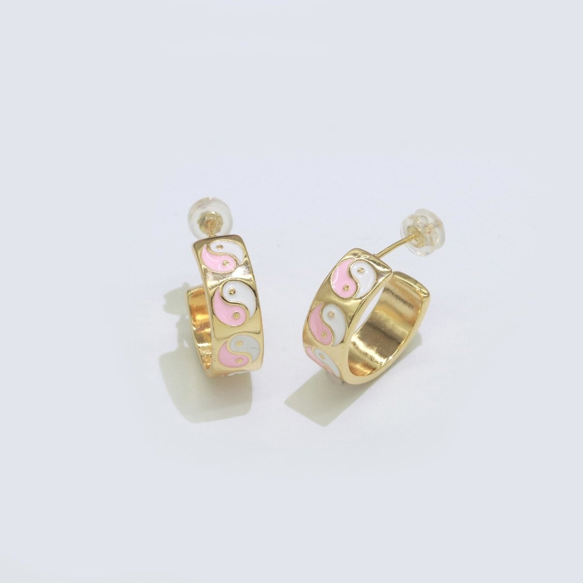 Yin Yang Enamel Round hoop earrings 17.5mm, Lead Nickel free Earrings Y2K Simple Round hoop 1 pair hoops - DLUXCA