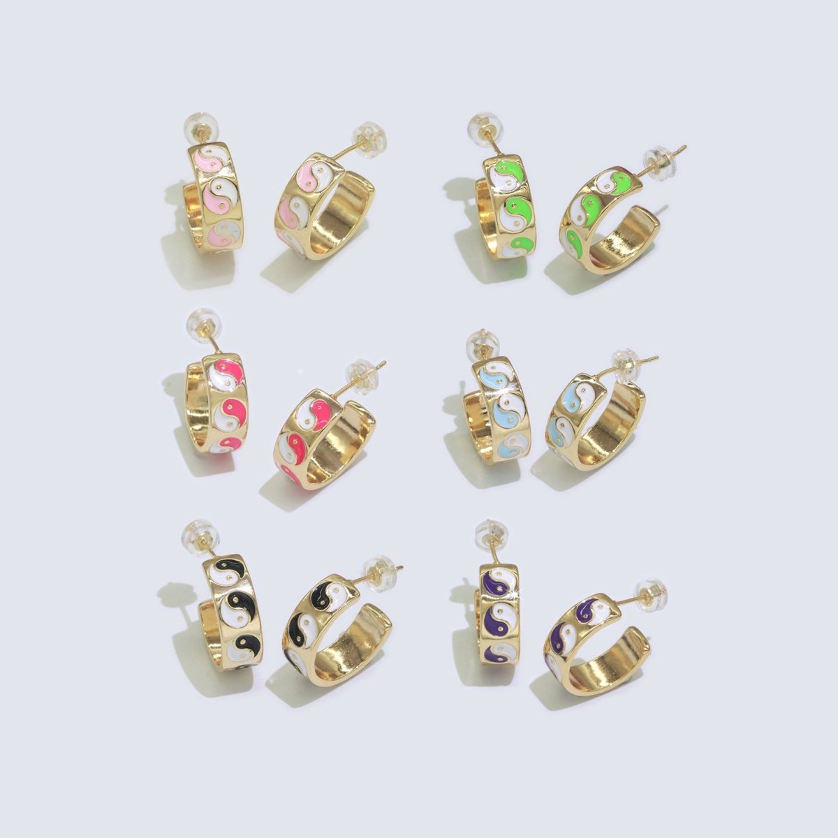 Yin Yang Enamel Round hoop earrings 17.5mm, Lead Nickel free Earrings Y2K Simple Round hoop 1 pair hoops - DLUXCA
