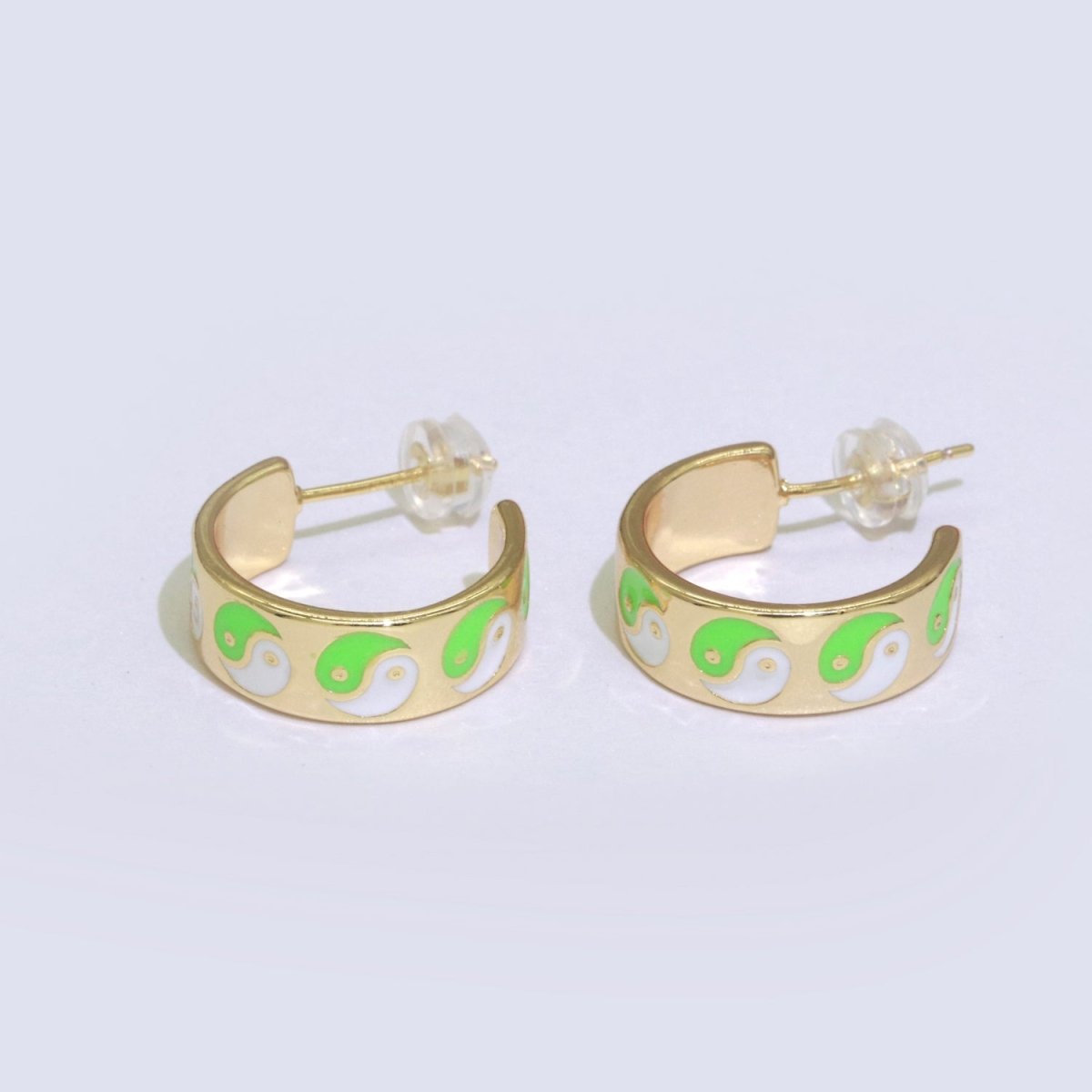 Yin Yang Enamel Round hoop earrings 17.5mm, Lead Nickel free Earrings Y2K Simple Round hoop 1 pair hoops - DLUXCA