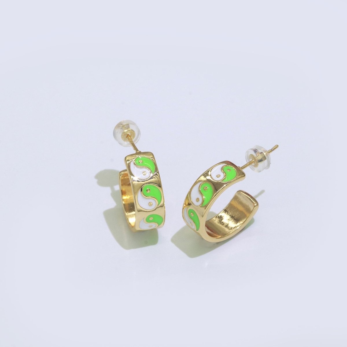 Yin Yang Enamel Round hoop earrings 17.5mm, Lead Nickel free Earrings Y2K Simple Round hoop 1 pair hoops - DLUXCA