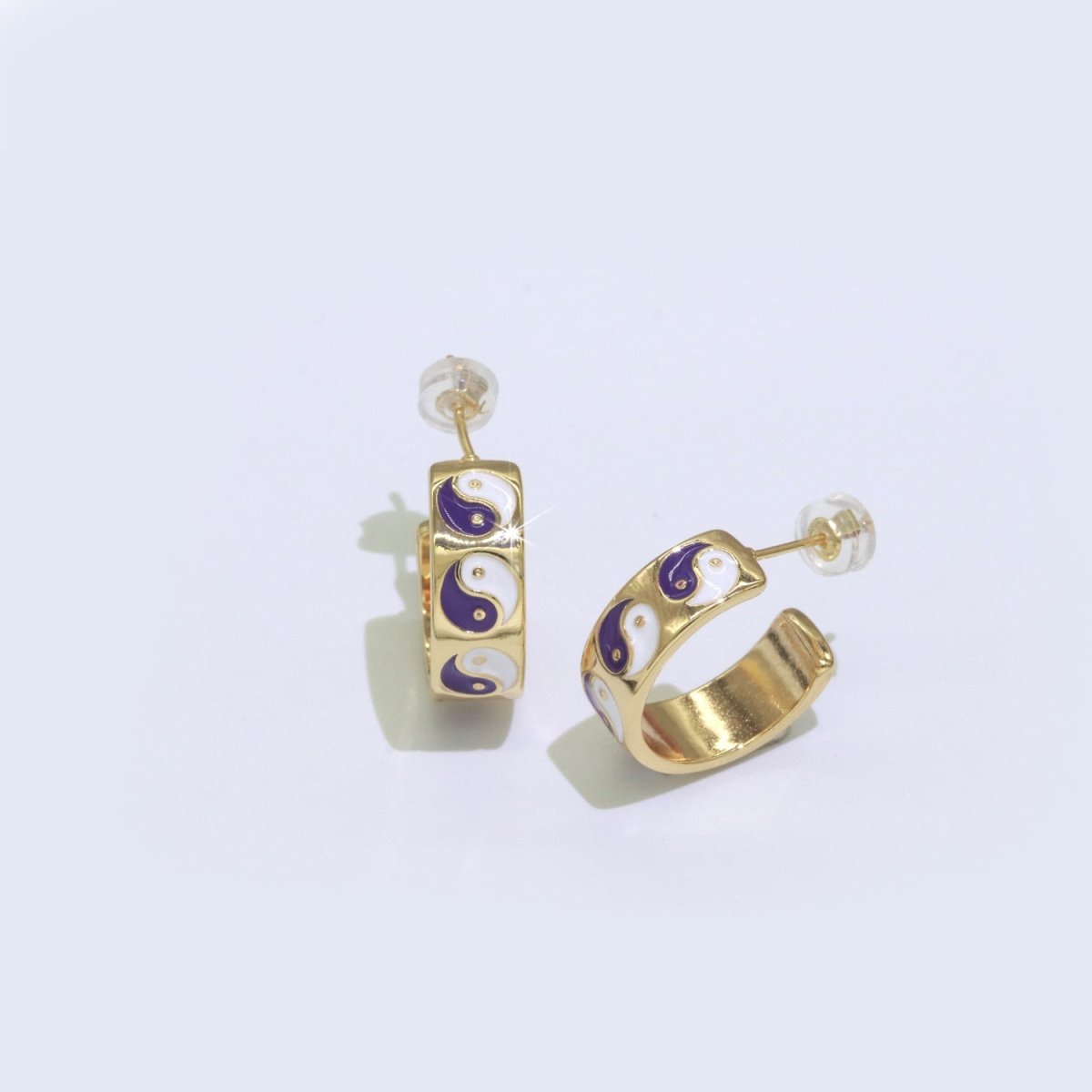 Yin Yang Enamel Round hoop earrings 17.5mm, Lead Nickel free Earrings Y2K Simple Round hoop 1 pair hoops - DLUXCA