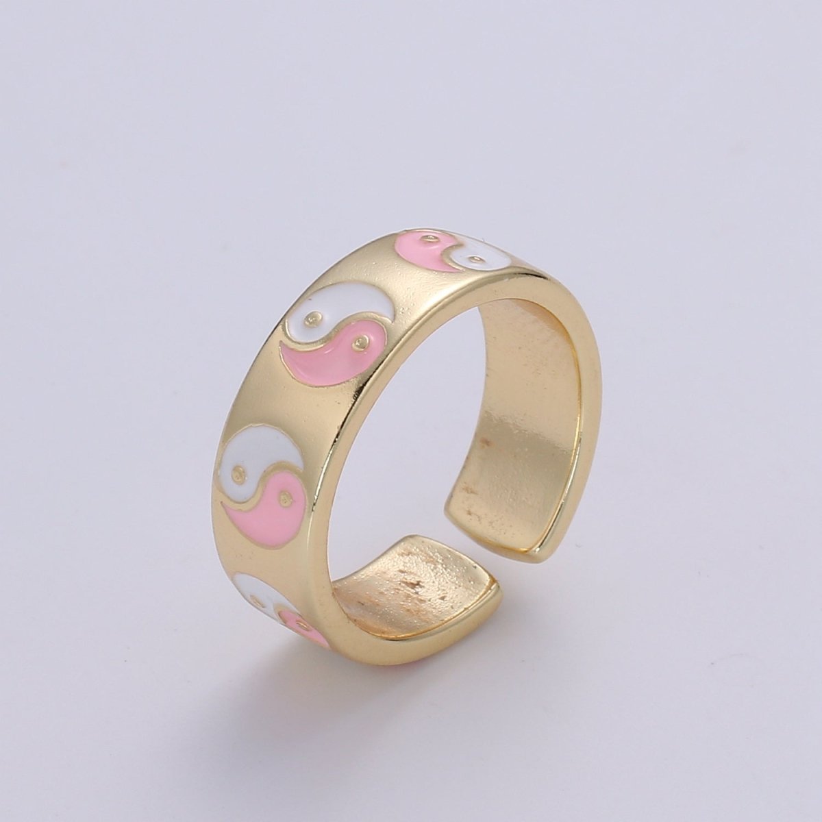 Yin Yang Ring, Dainty Enamel Ring, Adjustable Ring, Minimalist YinYang Ring, Minimalist Ring, Gold Open Ring, Dainty Pastel Ring Jewelry R-485 ~ R-487 O-431 ~ O-434 - DLUXCA