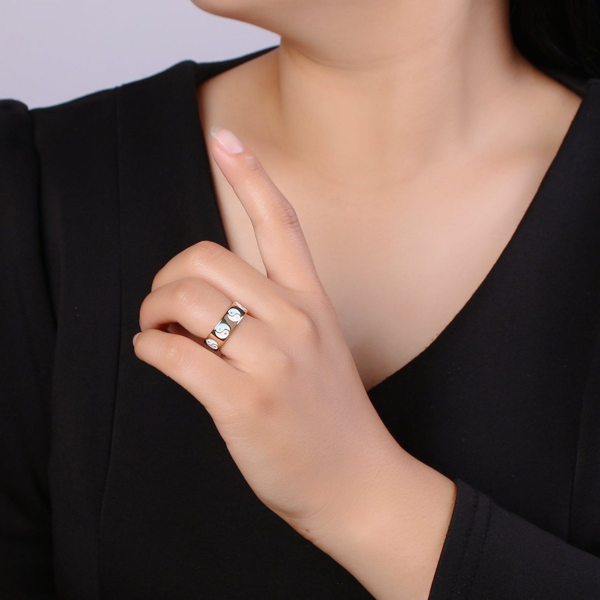 Yin Yang Ring, Dainty Enamel Ring, Adjustable Ring, Minimalist YinYang Ring, Minimalist Ring, Gold Open Ring, Dainty Pastel Ring Jewelry R-485 ~ R-487 O-431 ~ O-434 - DLUXCA