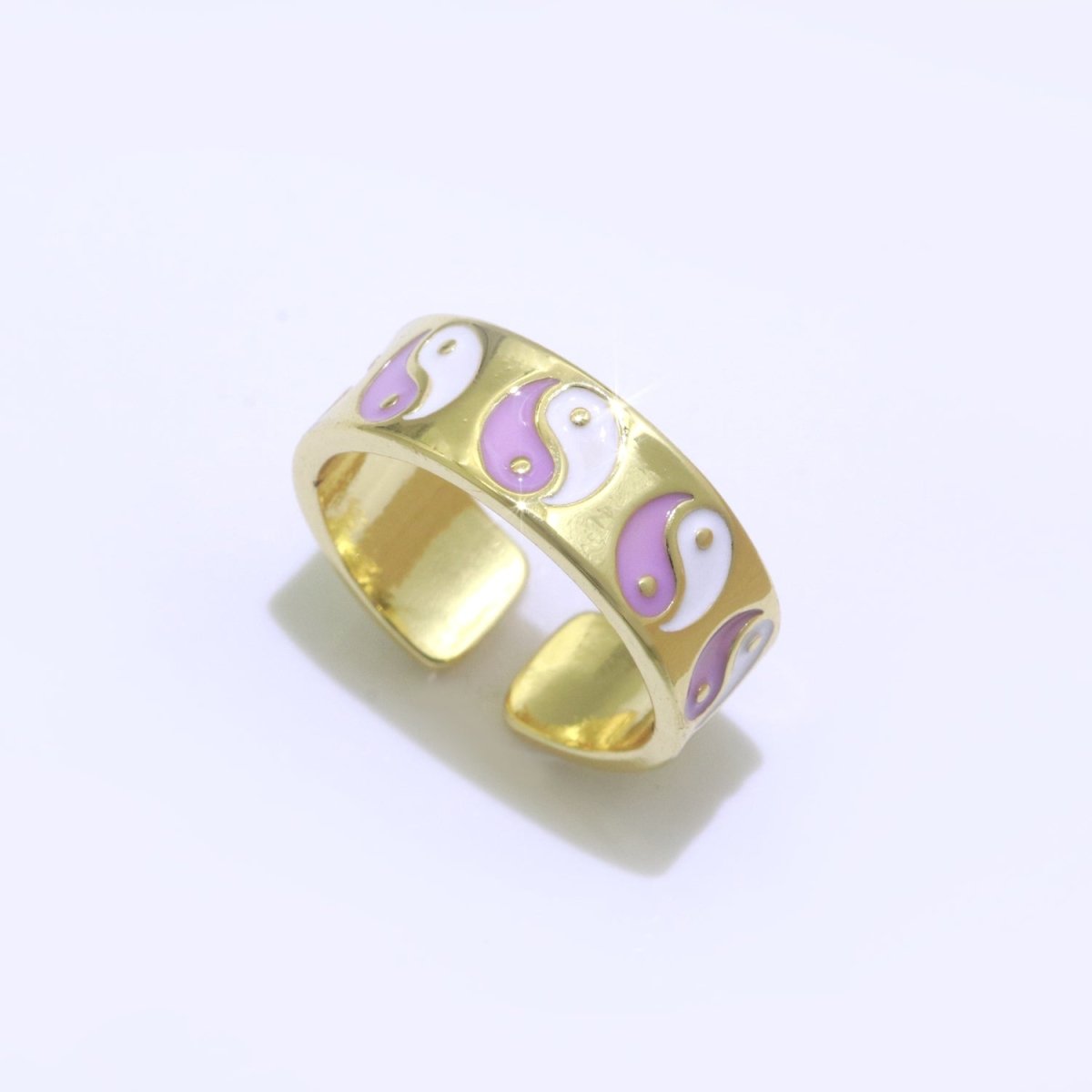 Yin Yang Ring Open Adjustable Gold Ring, Colorful Pastel Enamel Ring, Stackable Ring Black White Pink blue Green Ring for Women S-001 ~ S-008 S-010 S-011 - DLUXCA