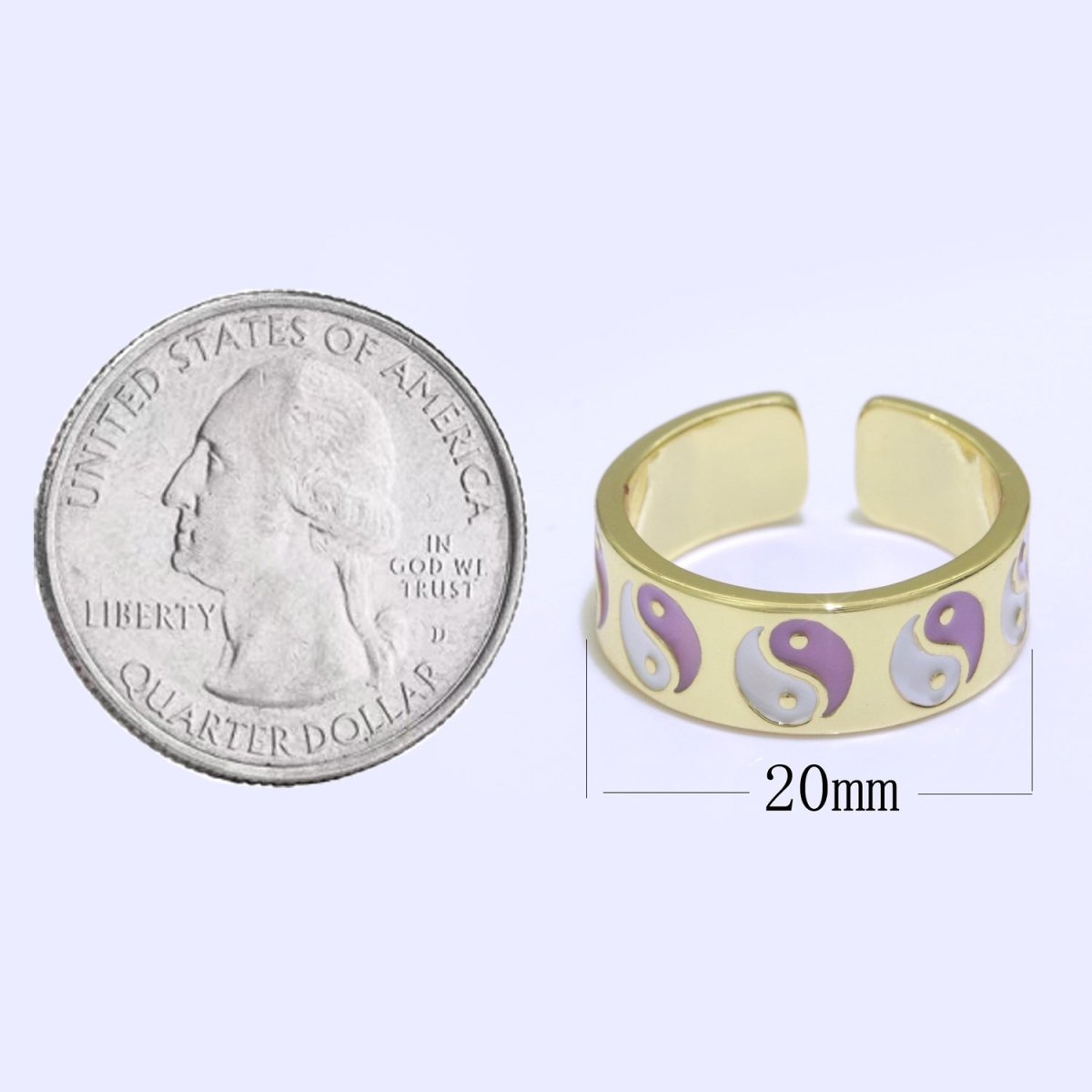 Yin Yang Ring Open Adjustable Gold Ring, Colorful Pastel Enamel Ring, Stackable Ring Black White Pink blue Green Ring for Women S-001 ~ S-008 S-010 S-011 - DLUXCA