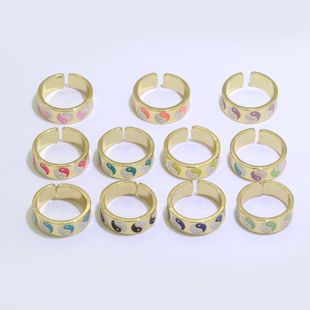 Yin Yang Ring Open Adjustable Gold Ring, Colorful Pastel Enamel Ring, Stackable Ring Black White Pink blue Green Ring for Women S-001 ~ S-008 S-010 S-011 - DLUXCA