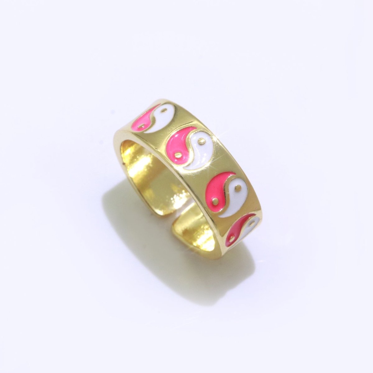 Yin Yang Ring Open Adjustable Gold Ring, Colorful Pastel Enamel Ring, Stackable Ring Black White Pink blue Green Ring for Women S-001 ~ S-008 S-010 S-011 - DLUXCA