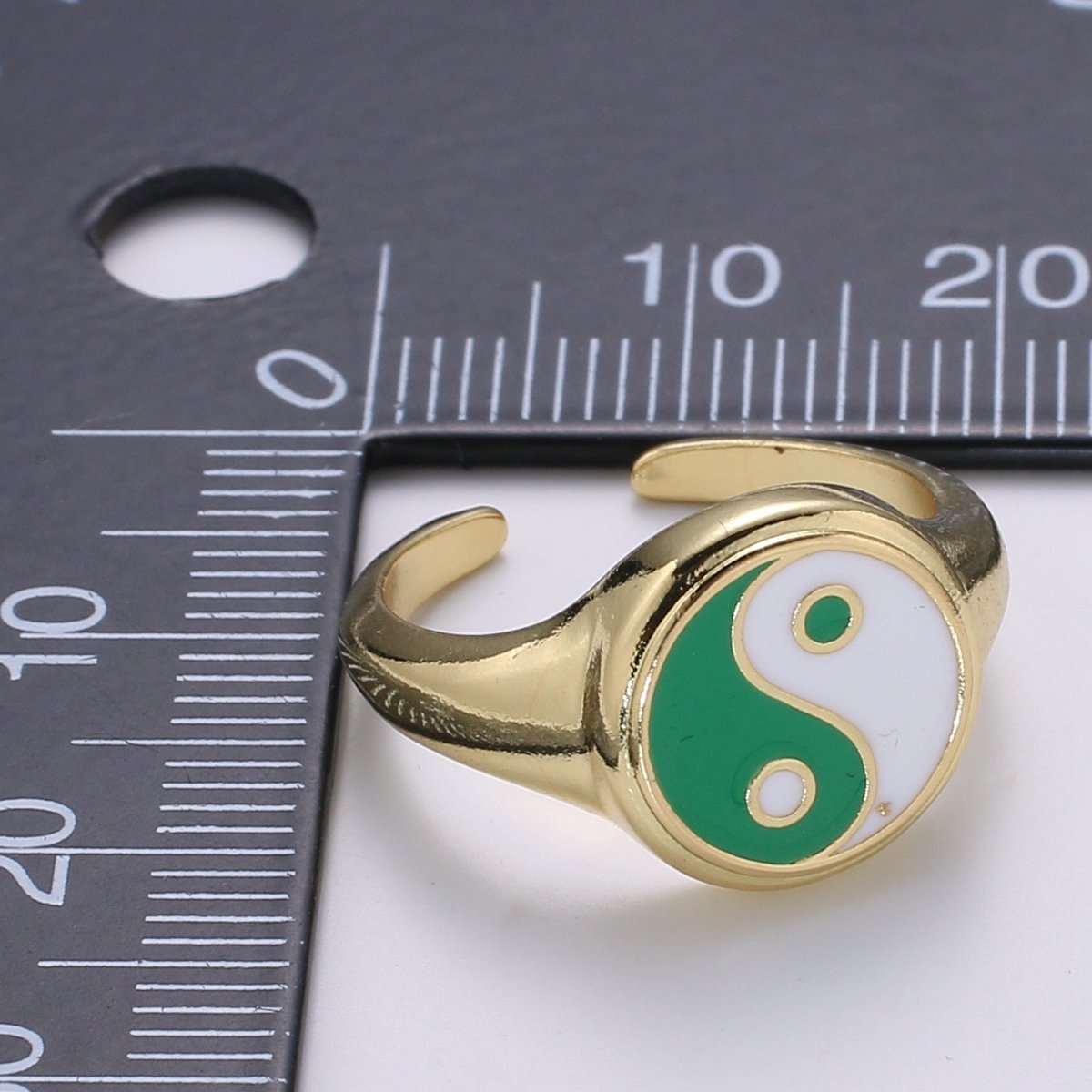Yin Yang Ring, Signet Ring, Adjustable Gold Ring, Colorful Pastel Enamel Ring, Stackable Ring Black White Pink blue Green Ring for Women - DLUXCA