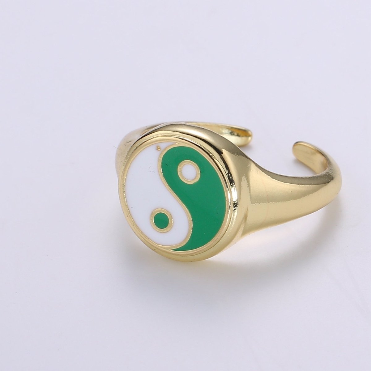 Yin Yang Ring, Signet Ring, Adjustable Gold Ring, Colorful Pastel Enamel Ring, Stackable Ring Black White Pink blue Green Ring for Women - DLUXCA