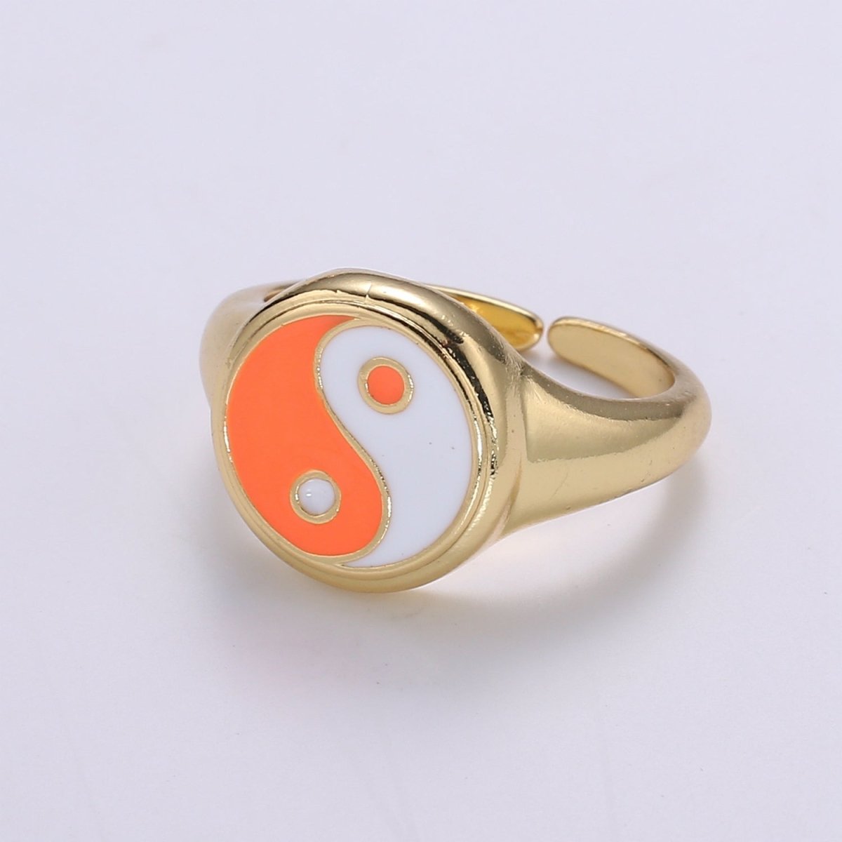 Yin Yang Ring, Signet Ring, Adjustable Gold Ring, Colorful Pastel Enamel Ring, Stackable Ring Black White Pink blue Green Ring for Women - DLUXCA