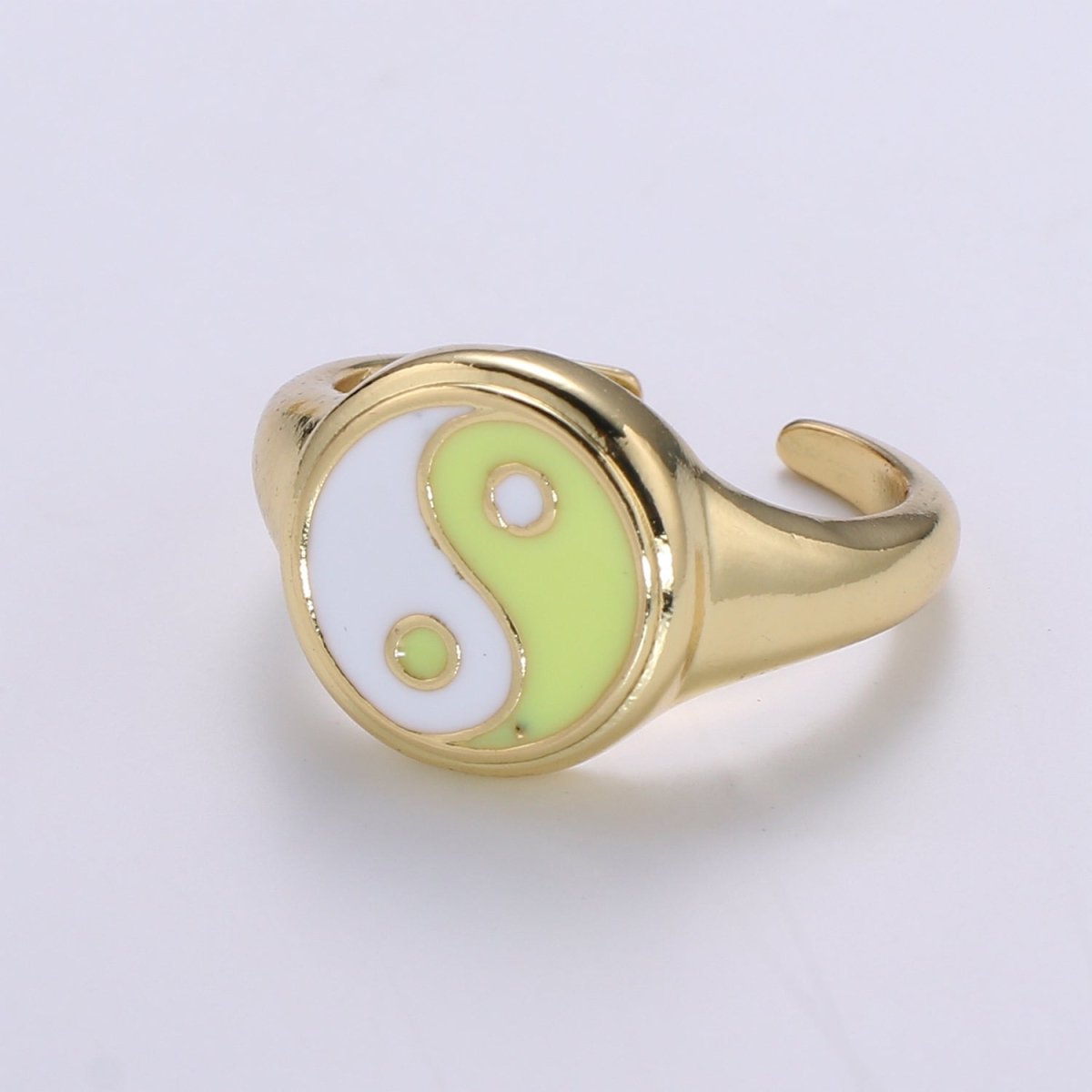 Yin Yang Ring, Signet Ring, Adjustable Gold Ring, Colorful Pastel Enamel Ring, Stackable Ring Black White Pink blue Green Ring for Women - DLUXCA