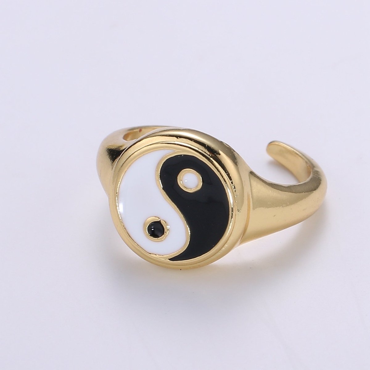 Yin Yang Ring, Signet Ring, Adjustable Gold Ring, Colorful Pastel Enamel Ring, Stackable Ring Black White Pink blue Green Ring for Women - DLUXCA